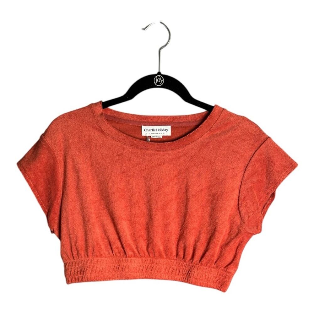 Charlie Holiday Copper Cropped Terry Cloth Short Sleeve Top 6